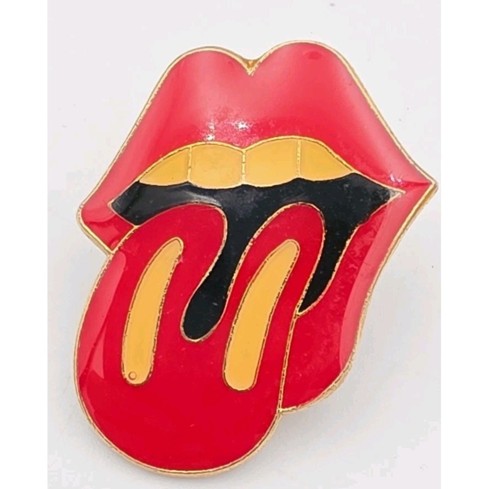 Vintage 80's Metal Pin The ROLLING STONE Stones Tongue Pinback Enamel Hat Pin